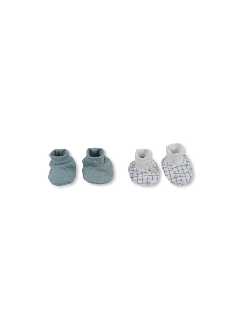 Junior Baby Boys Cotton Footies – Mint & Off-White with "Hello Bear" Design - Image 2